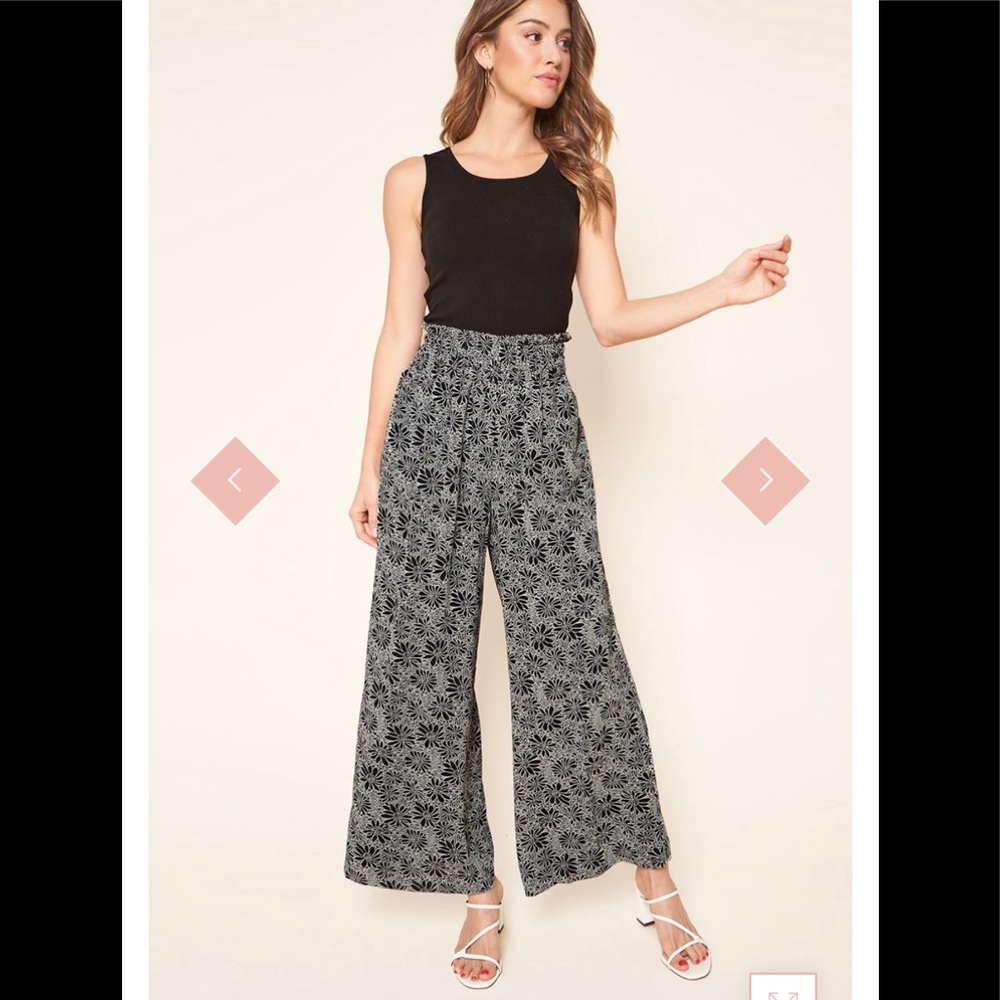 NWT SUGARLIPS SENNA FLORAL WIDE LEG PANTS | BLACK | S